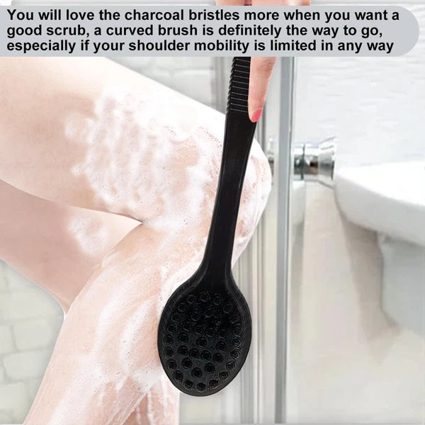 Back Bath Brush - Curved Long Handle Shower Brush with Medium Stiff Charcoal ...
