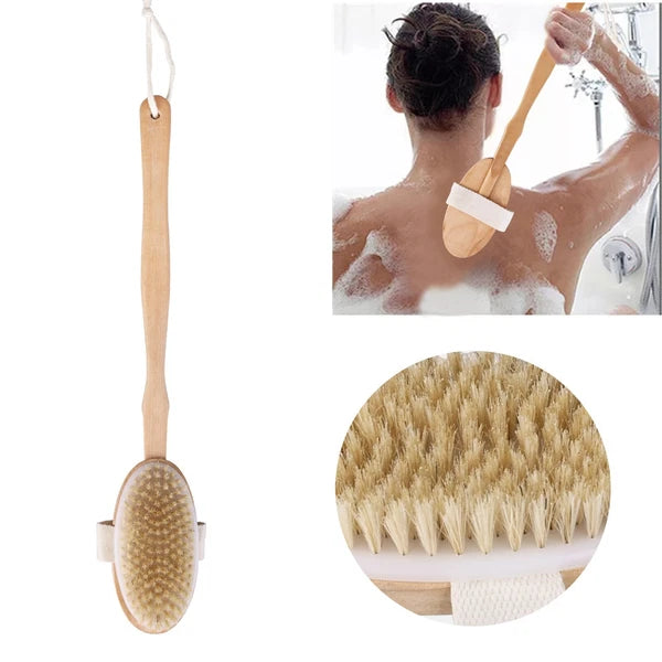 Natural Bristle Body Brush - Wooden Dry Skin Exfoliator & Shower Spa Scrubber US