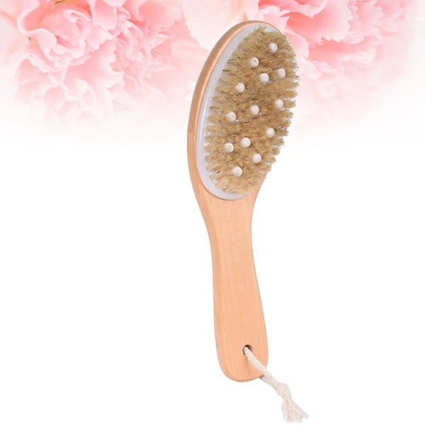 1pc Wood Handle Bath Bristle Brush Exfoliating Back Scrubber