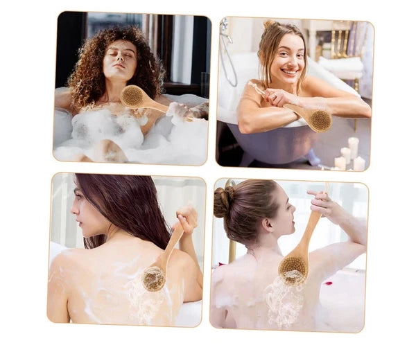 9 1/2” Natural Wooden Bath Brush – Body & Back Scrubber for Shower