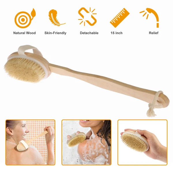 15inch Long Handle Wooden Back Scrubber Body Shower Spa Bath Exfoliating Brush