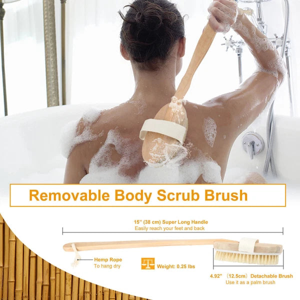 15inch Long Handle Wooden Back Scrubber Body Shower Spa Bath Exfoliating Brush