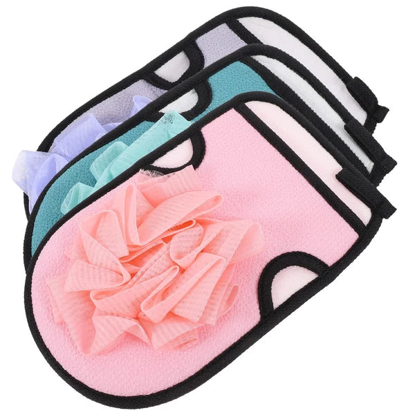 3 Pcs Bath Gloves Multi-functional Exfoliating Brush Travel Back Scrubber