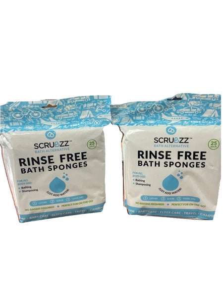 Scrubzz Rinse Free Bath Sponges 2x25-Pack (50 Sponges) For Bathing & Shampooing