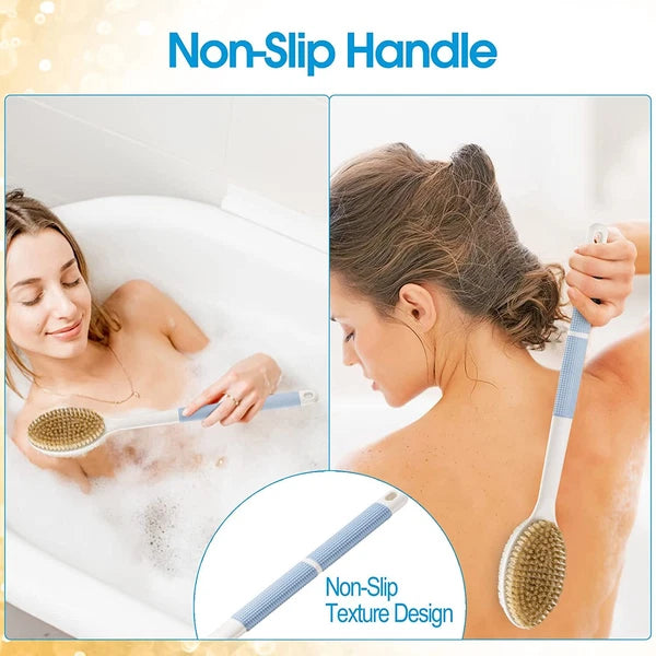Back Scrubber anti Slip Long Handle for Shower Dual-Sided Stiff Soft Bristles