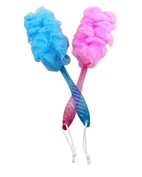 2 Pack Bath Loofah Exfoliating Sponge Back Scrubber Shower Brush Pink & Blue