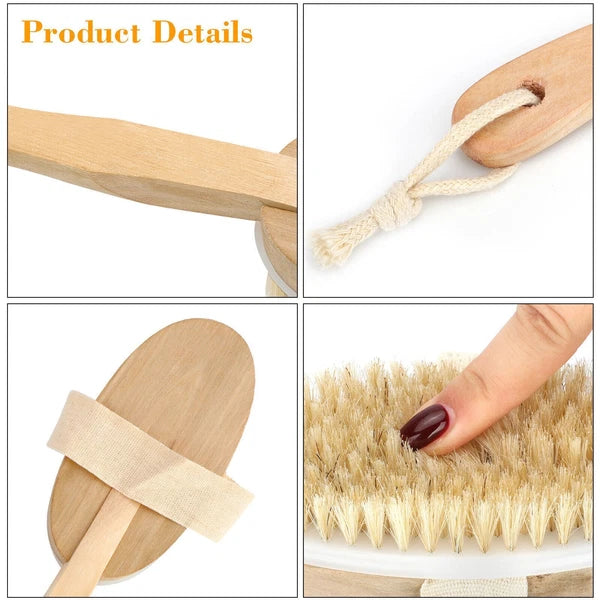 4PCS Natural Bristle Wooden Bath Shower Body Back Dry Skin Brush Spa Scrubber