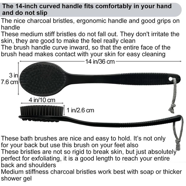 Back Bath Brush - Curved Long Handle Shower Brush with Medium Stiff Charcoal ...