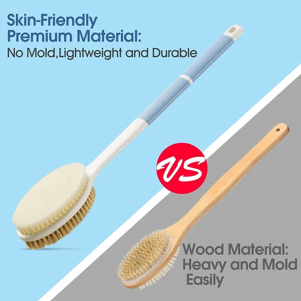 Back Scrubber anti Slip Long Handle for Shower Dual-Sided Stiff Soft Bristles