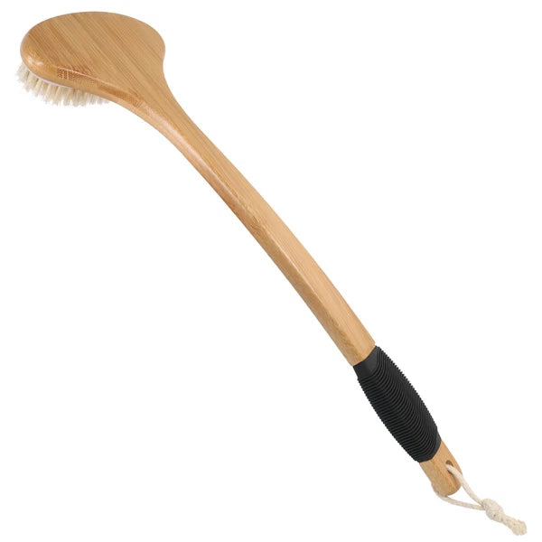 Back Scrub Brush Stiff Boar Bristles Bamboo Long Handle for Shower Use