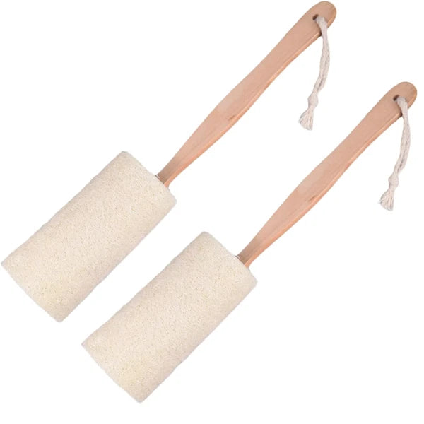 2/4PC Wood Loofah Back Scrubber Brush Bath Body Exfoliating Long Handle Massage