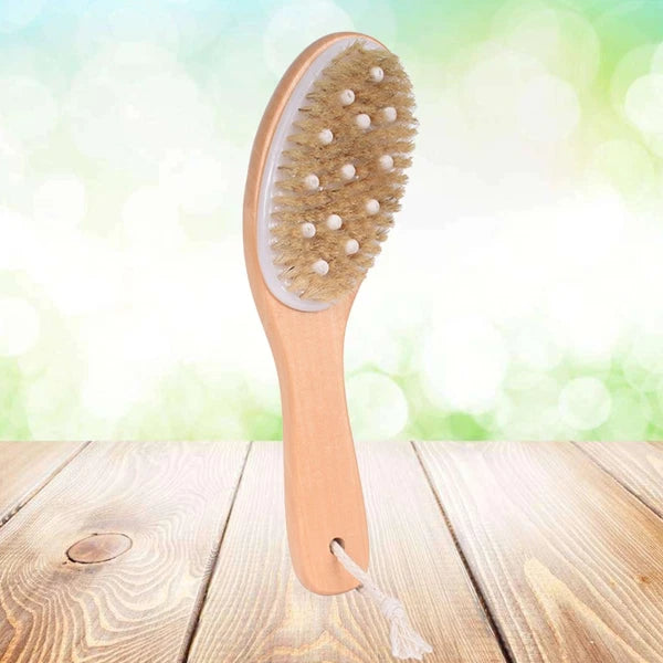 1pc Wood Handle Bath Bristle Brush Exfoliating Back Scrubber