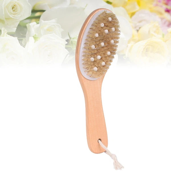 1pc Wood Handle Bath Bristle Brush Exfoliating Back Scrubber
