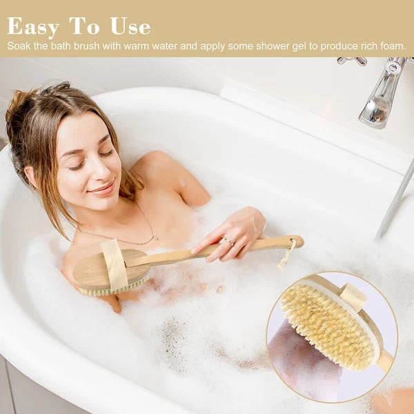 4PCS Natural Bristle Wooden Bath Shower Body Back Dry Skin Brush Spa Scrubber