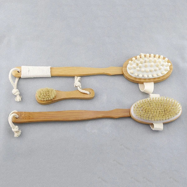 4pcs Shower Brush Set Bristle Back Bath Brush with Replacing Long Handle