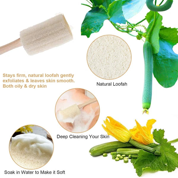 2/4PC Wood Loofah Back Scrubber Brush Bath Body Exfoliating Long Handle Massage