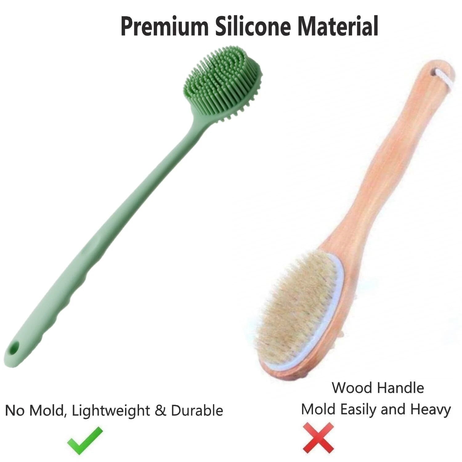 Silicone Body Scrubber - Long Handle Exfoliating Shower Brush for Men Women &...