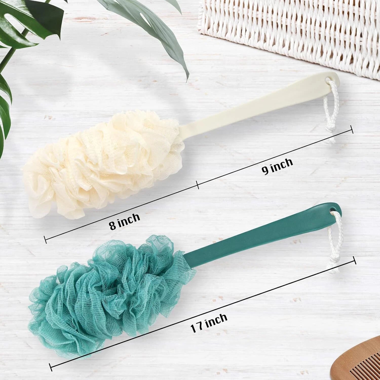 2x Back Scrubber for Shower Loofah Sponge Shower Brush Exfoliating & Long Handle