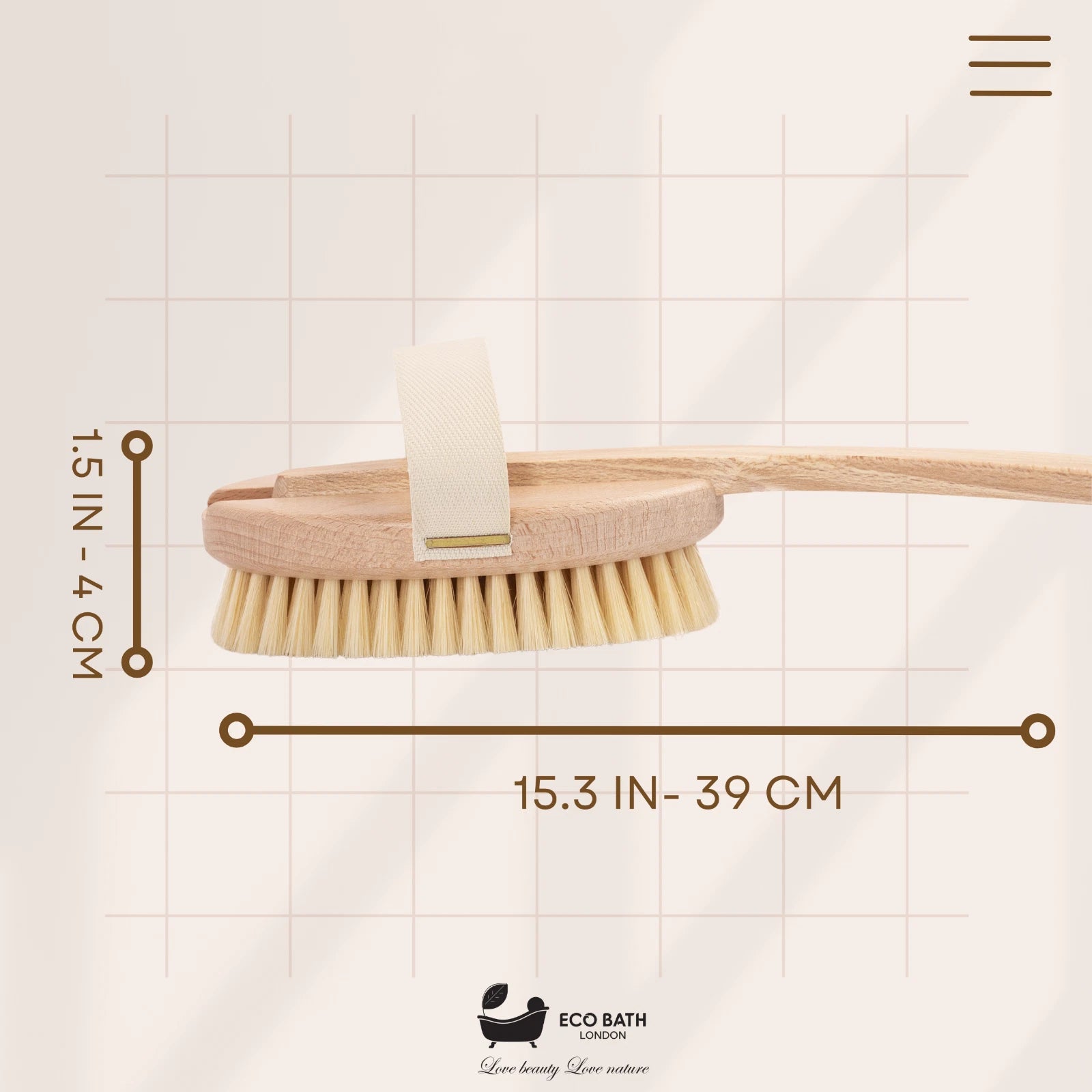 Eco Bath London Natural Soft Bristle Body Brush with Detachable Handle