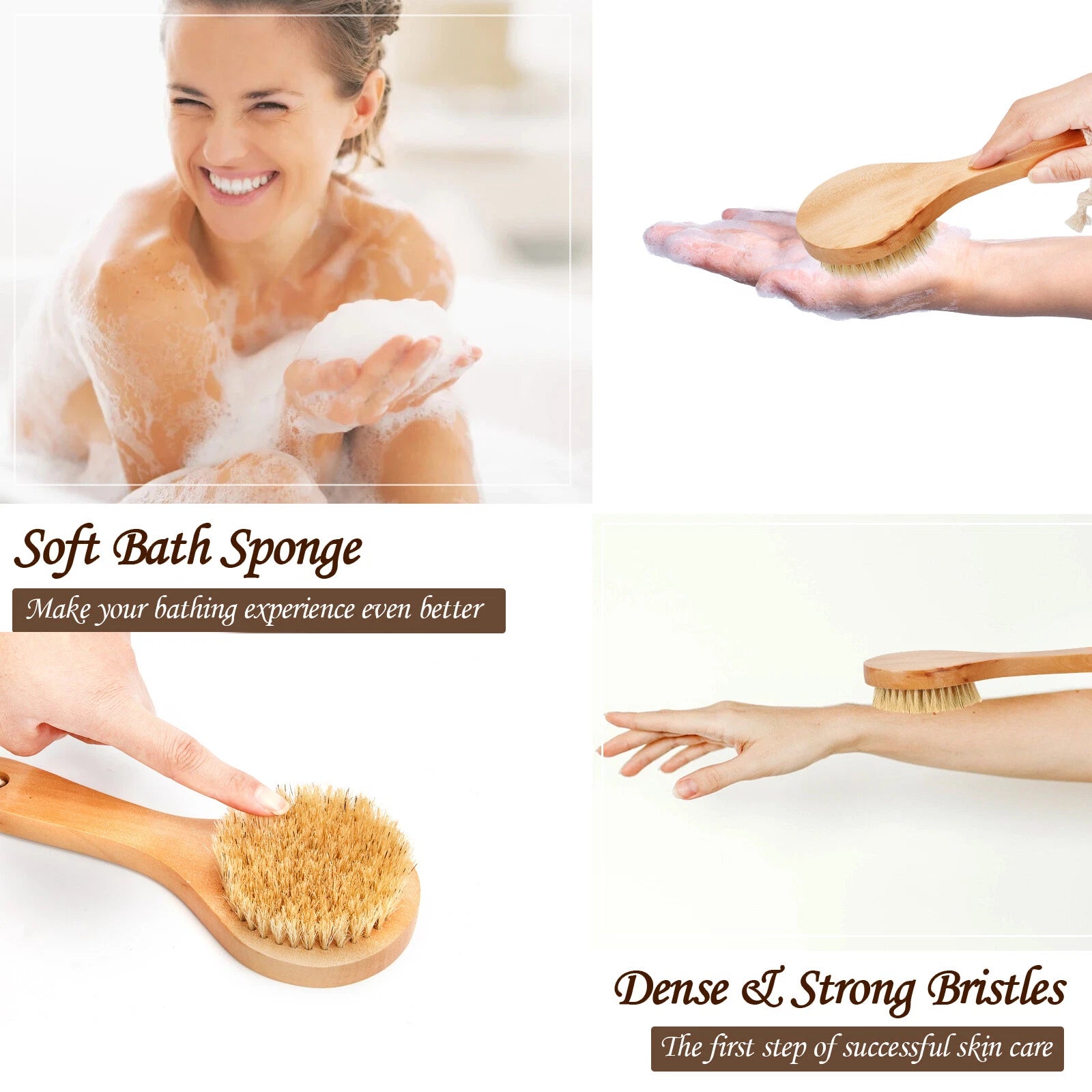 Dry Brushing Body Brush Wood Shower Bath Back Brush Skin Massage Scrubber Spa