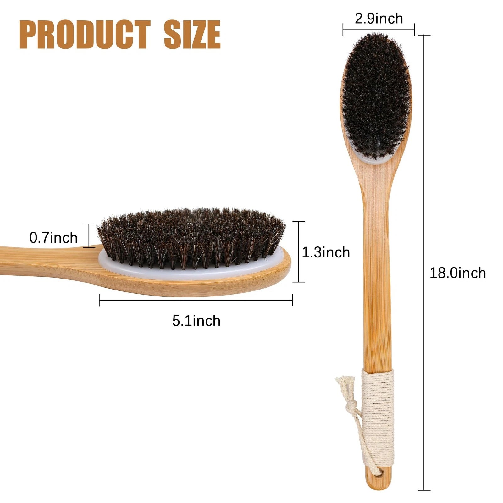 Horsehair Bath Brush Bamboo Curved Long Handle Antiskid Body Brush for Exfoli...
