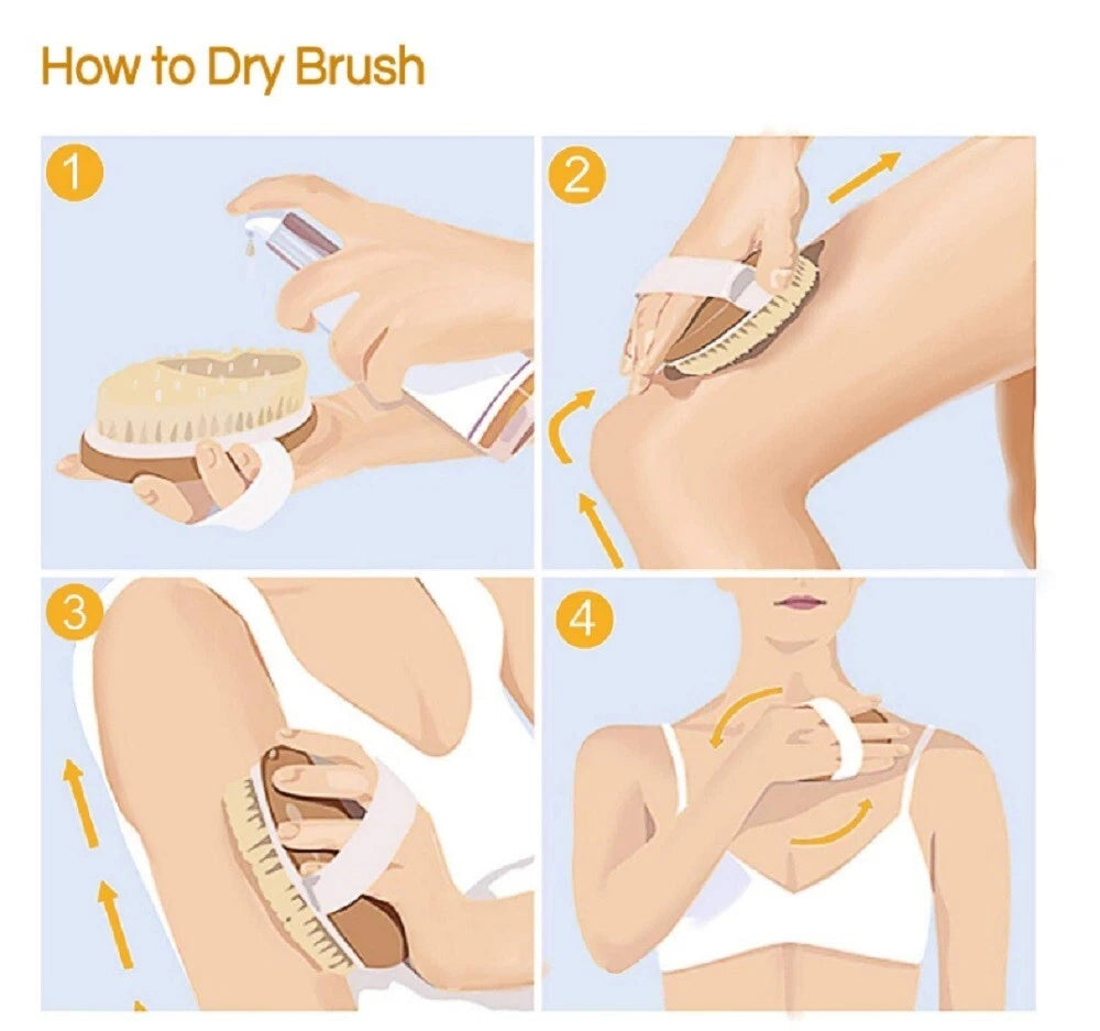 Natural Bristle Wooden Body Brush – Dry Brushing Spa & Shower Scrubber