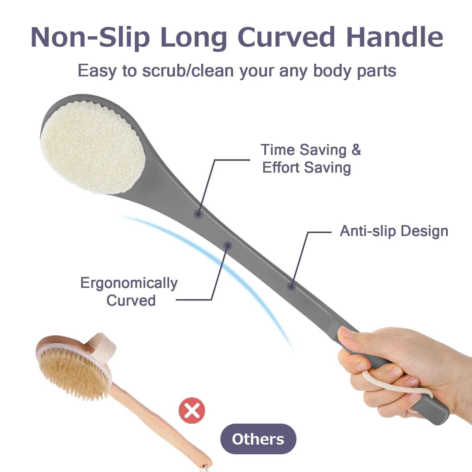 Body Brush Back Scrubber 17 in Never Mold Back Brush Long Handle for Shower Ex
