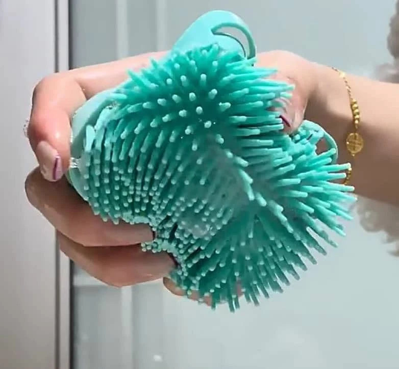 Pet Dog Cat Silicone Soft Massage Bath Brush Scrubber Shampoo Dispenser
