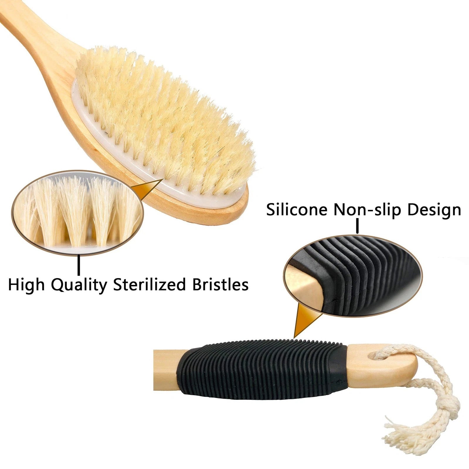 Bath Brush Wooden Curved Long Handle Antiskid Shower Brush For Exfoliating Natur