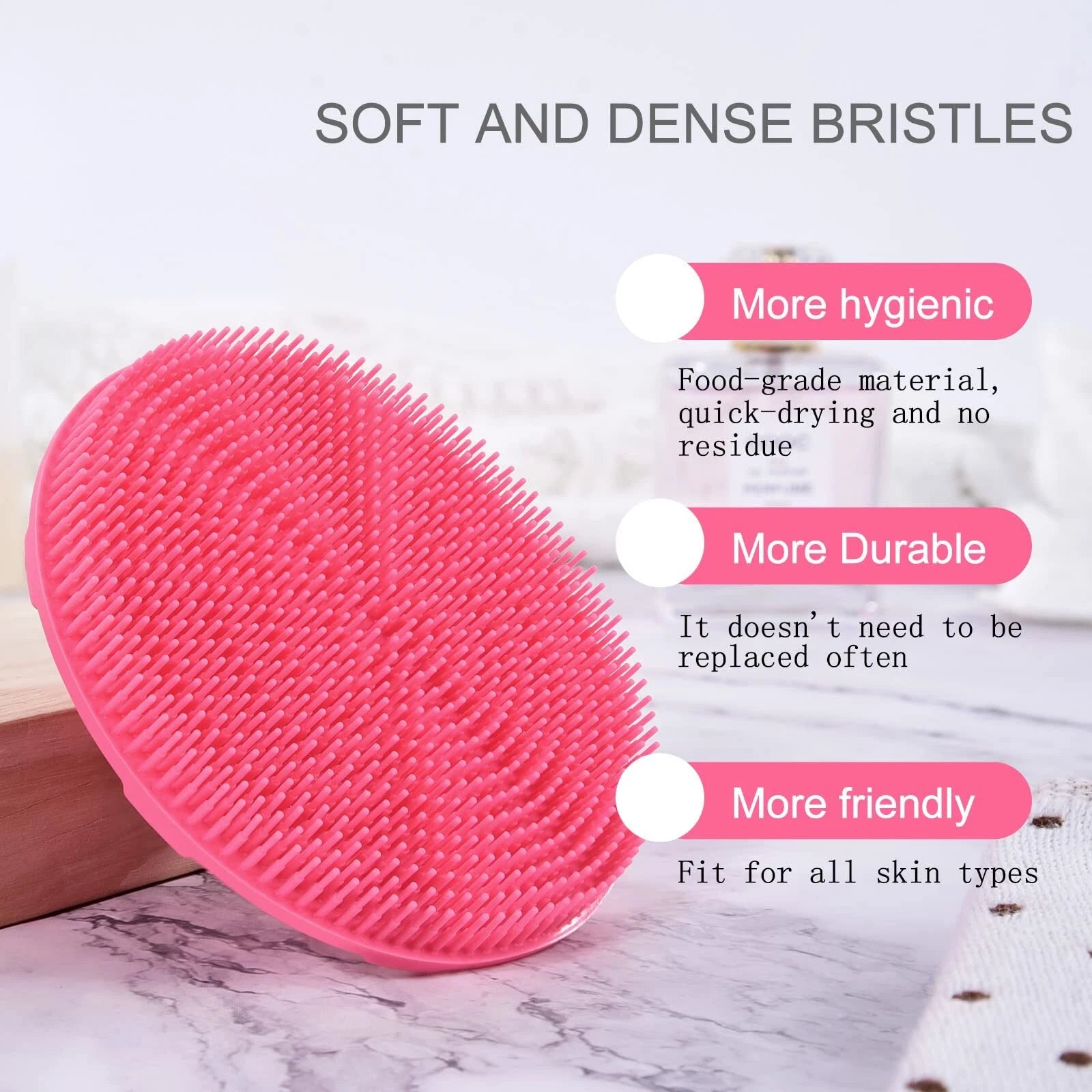 Food-Grade Soft Silicone Body Scrubber Shower Brush W/ Gentle Exfoliating Pink