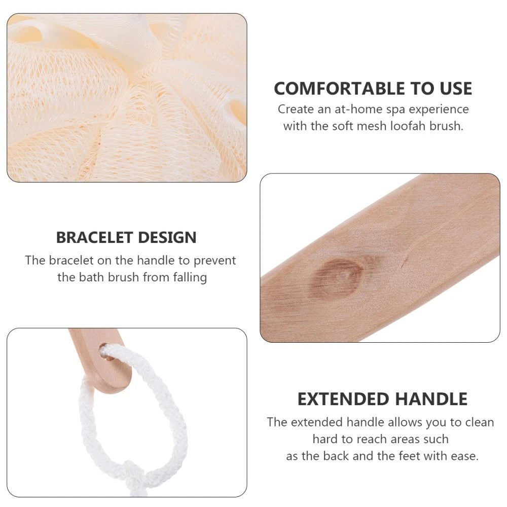 Bath Sponge Brush with Long Handle Exfoliating Back Scrubber Loofah Mesh