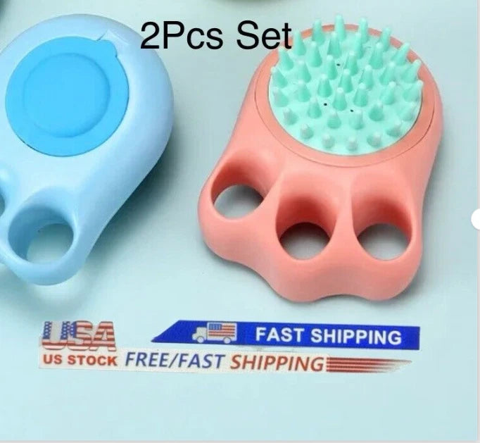 Silicon Bath Pet Body Brush Hair Shower Scrubber Gel Dispenser Soft Massager2PCS