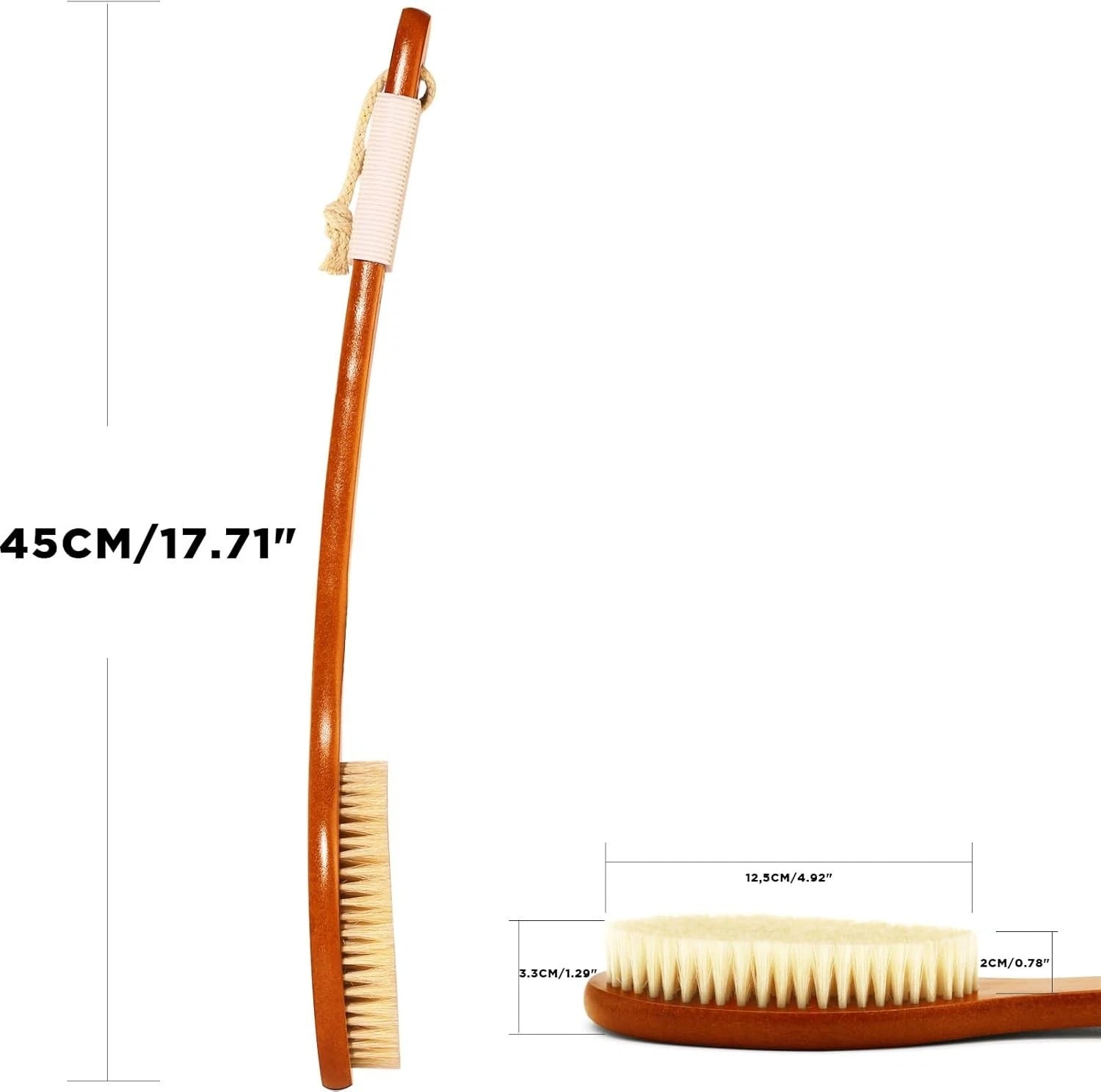 Bath Brush Exfoliating Long Handle Shower Scrubber Back Brush Boar Bristles