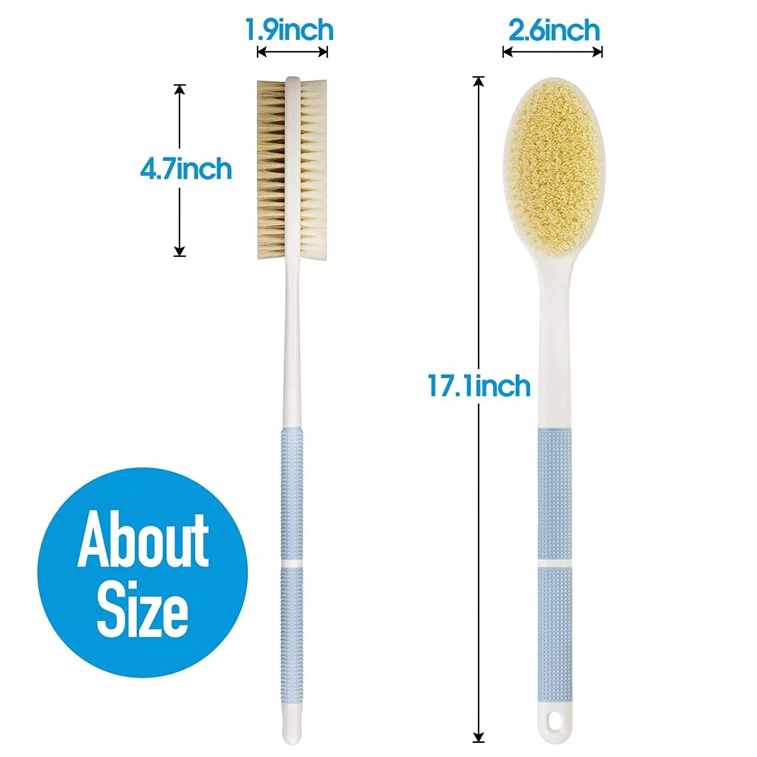 Back Scrubber anti Slip Long Handle for Shower Dual-Sided Stiff Soft Bristles