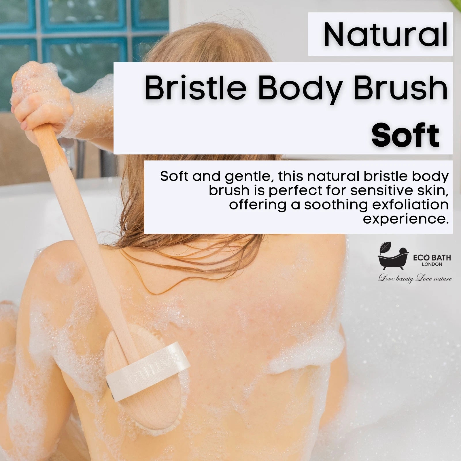 Eco Bath London Natural Soft Bristle Body Brush with Detachable Handle