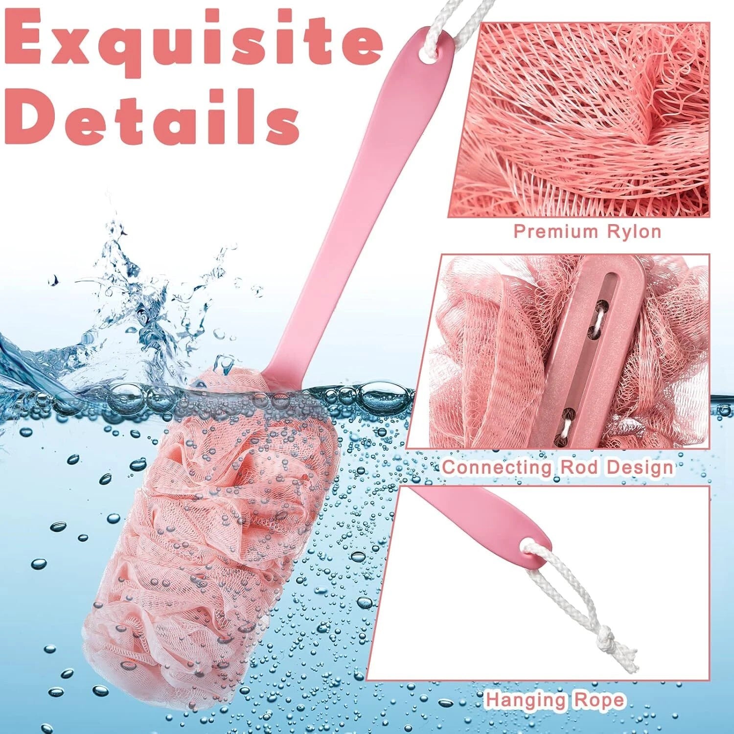 2x Back Scrubber for Shower Loofah Sponge Shower Brush Exfoliating & Long Handle