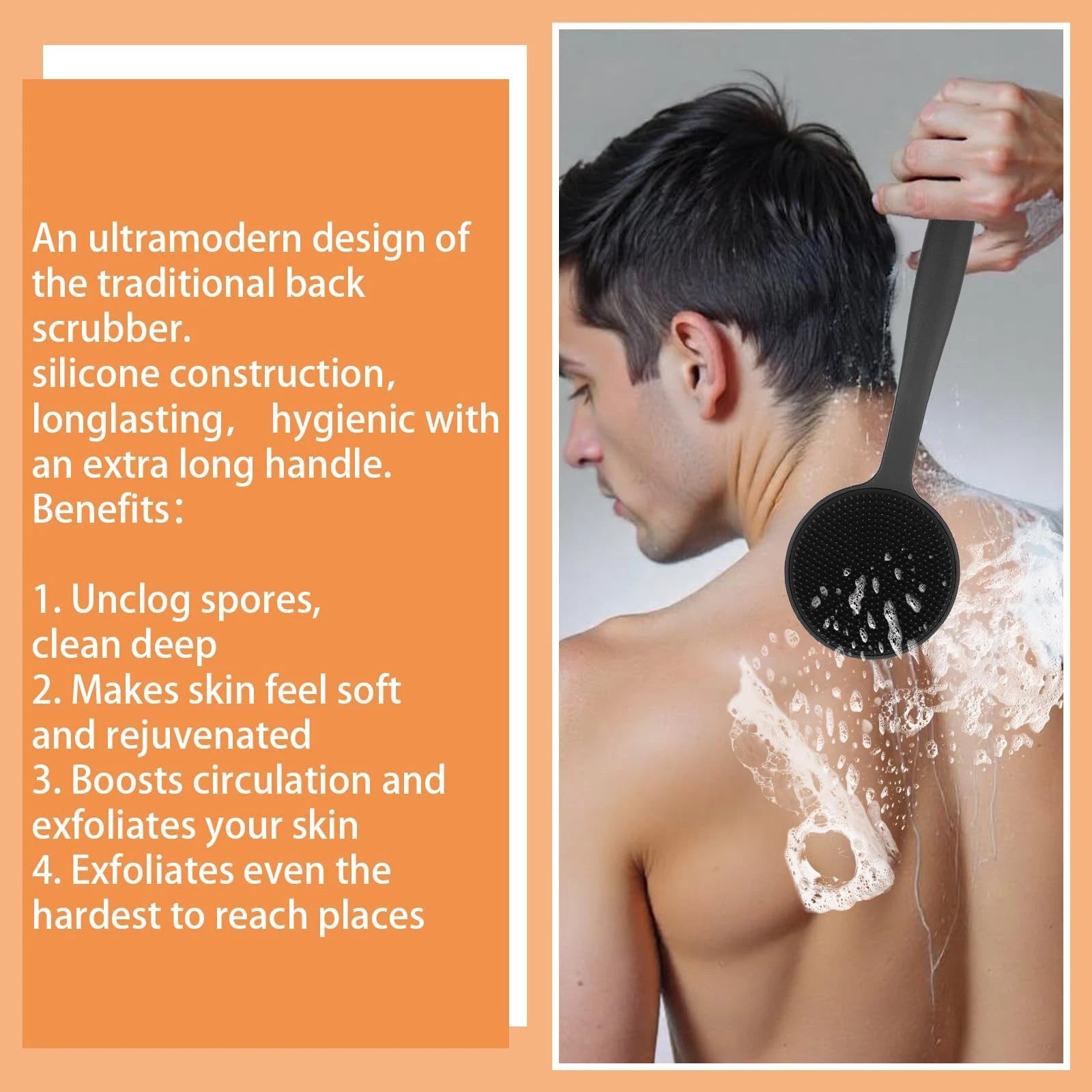 Silicone Back Scrubber for Shower Bath Body Brush Short Handle Exfoliating