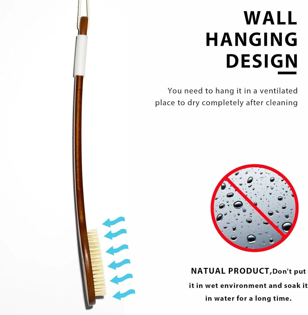 Bath Brush Exfoliating Long Handle Shower Scrubber Back Brush Boar Bristles