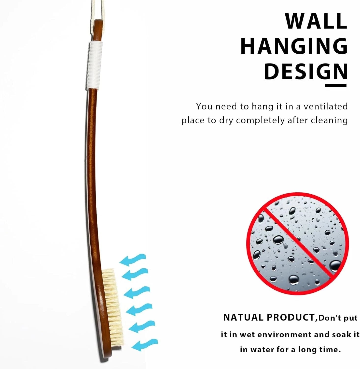 Bath Brush Exfoliating Long Handle Shower Scrubber Back Brush Boar Bristles