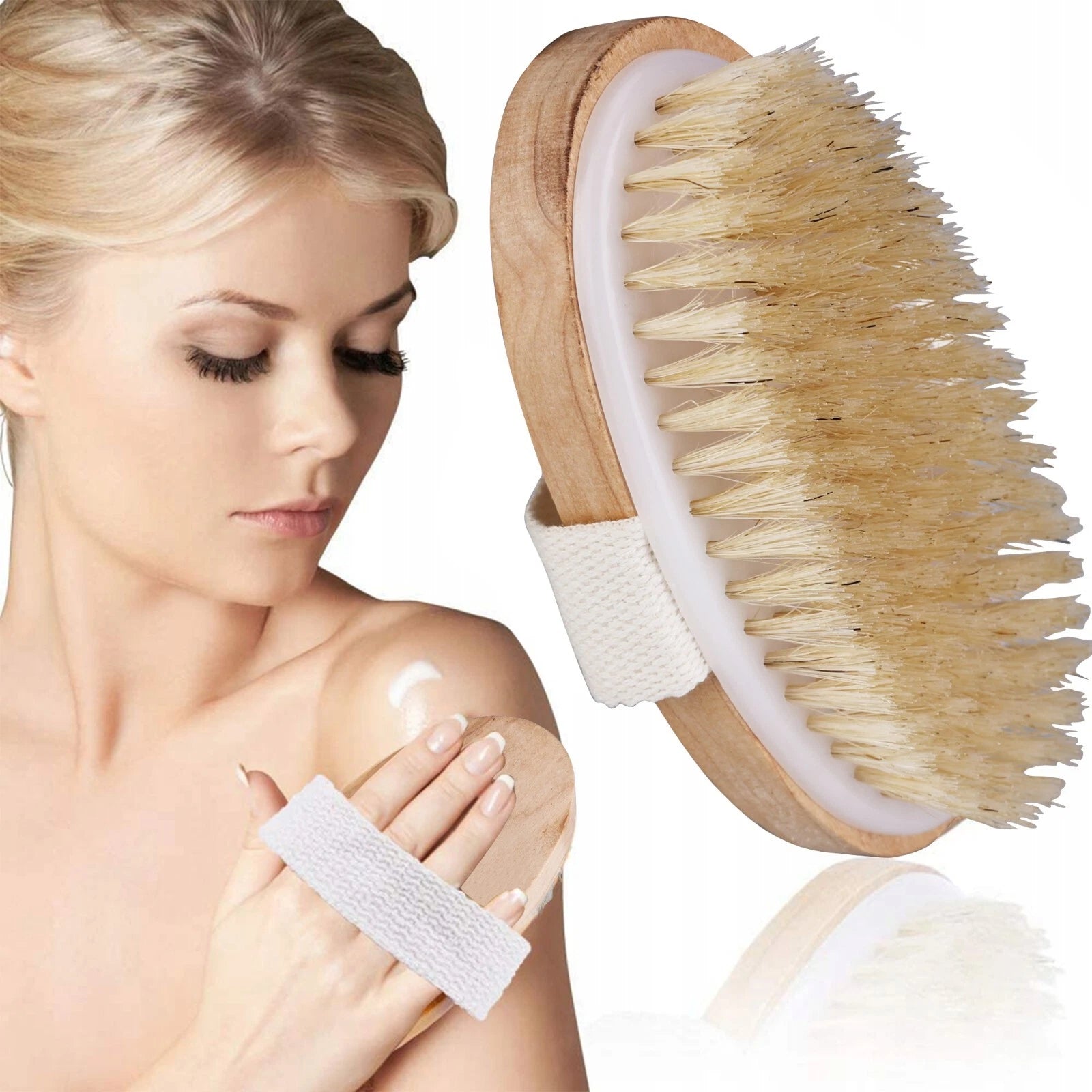 Natural Bristle Body Brush - Wooden Dry Skin Exfoliator & Shower Spa Scrubber US