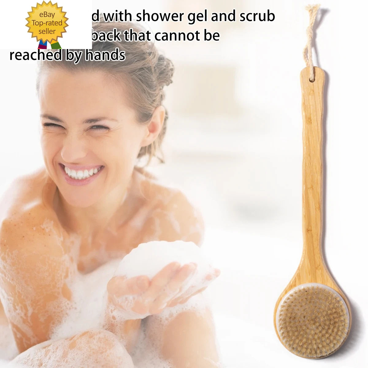 Long Handled Shower Bath Body Brush - Bathroom Wet & Dry Exfoliating Scrubber
