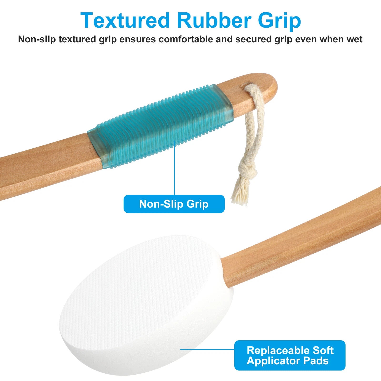 Back Lotion Applicator, for Body Skin Cream, Bath Brush with 3 Replaceable Pads