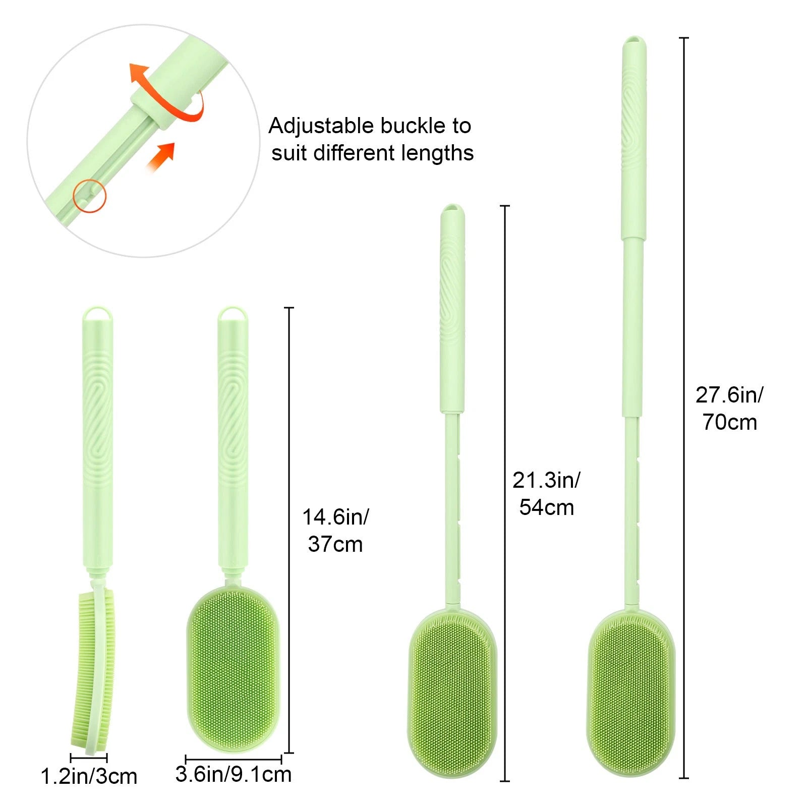 Silicone Back Scrubber 14.6-27.6" Dual-Sided Adjustable Bath Shower Body Brush