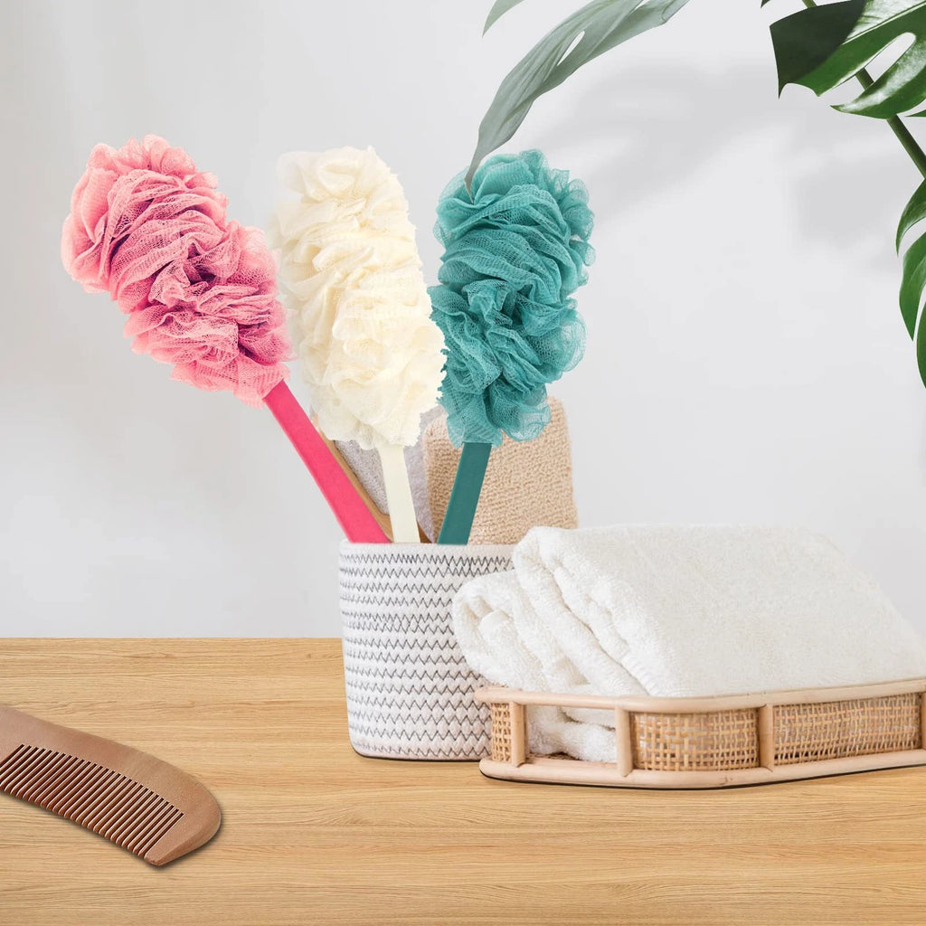 2 Pack Loofah on a Stick Back Scrubber Shower Bath Brush with Long Handle