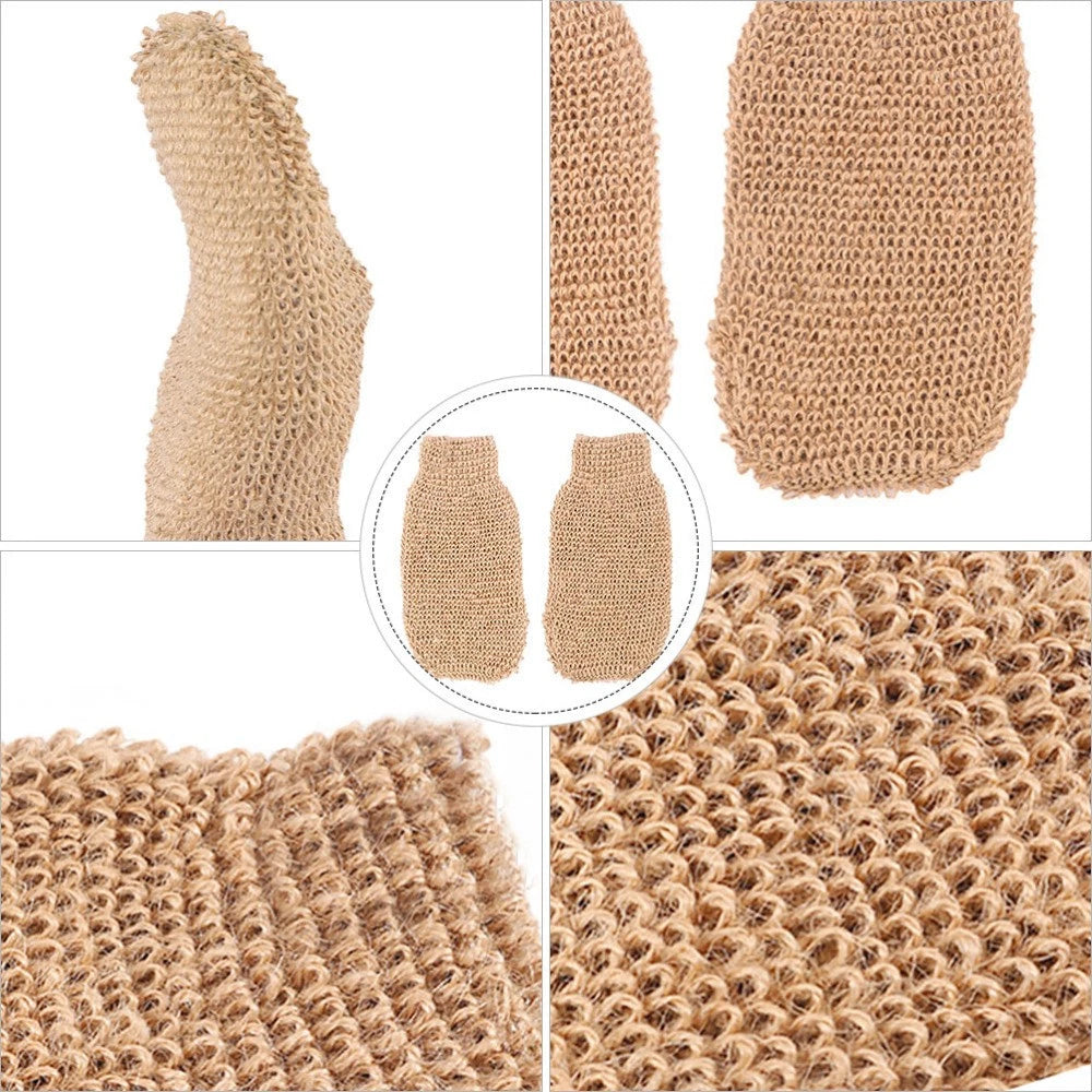 2Pcs Ramie Jute Bath Glove Exfoliating Scrubber for