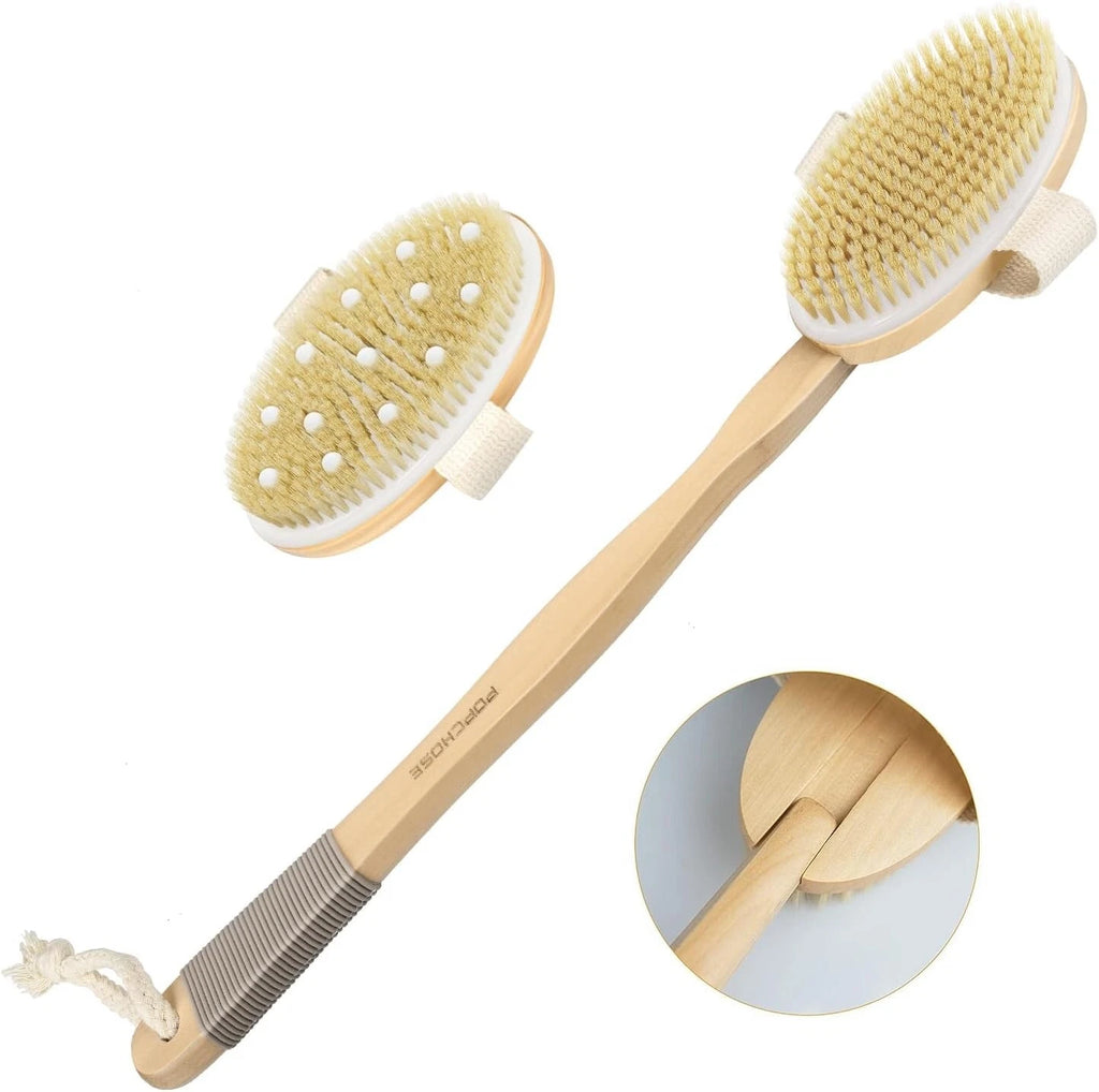 Dry Brushing Body Brush Bamboo 15 Inch Dual Heads Exfoliating Shower Tool