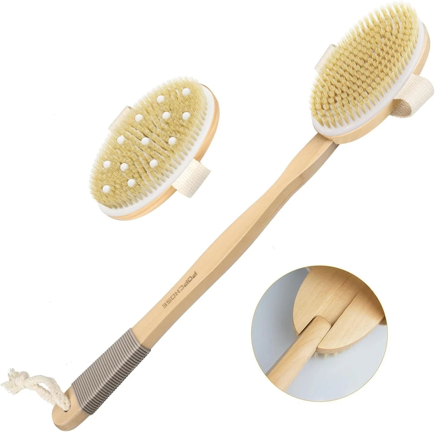 Dry Brushing Body Brush Bamboo 15 Inch Dual Heads Exfoliating Shower Tool