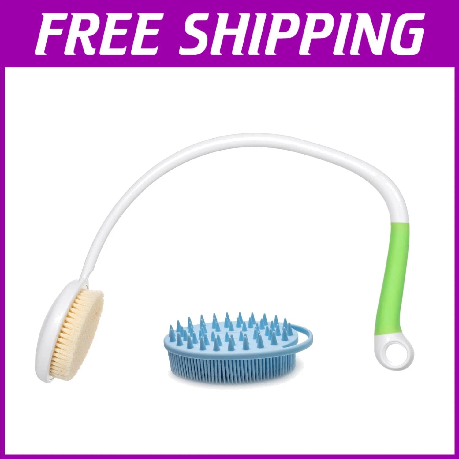 Ergonomic U-Shaped Back Bath Brush with Dual-Sided Silicone Scrubber for Comfort