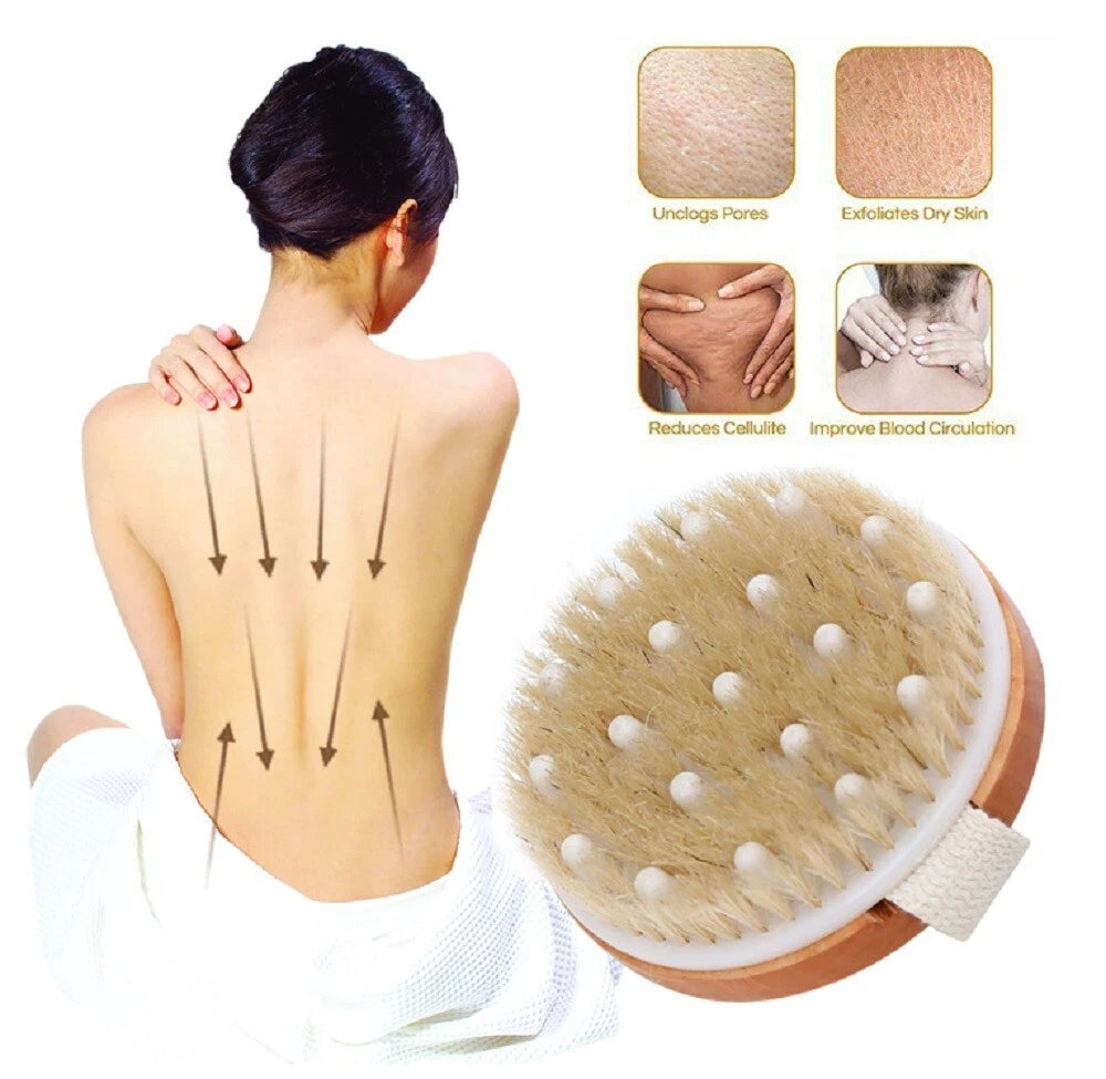 Natural Bristle Wooden Body Brush – Dry Brushing Spa & Shower Scrubber