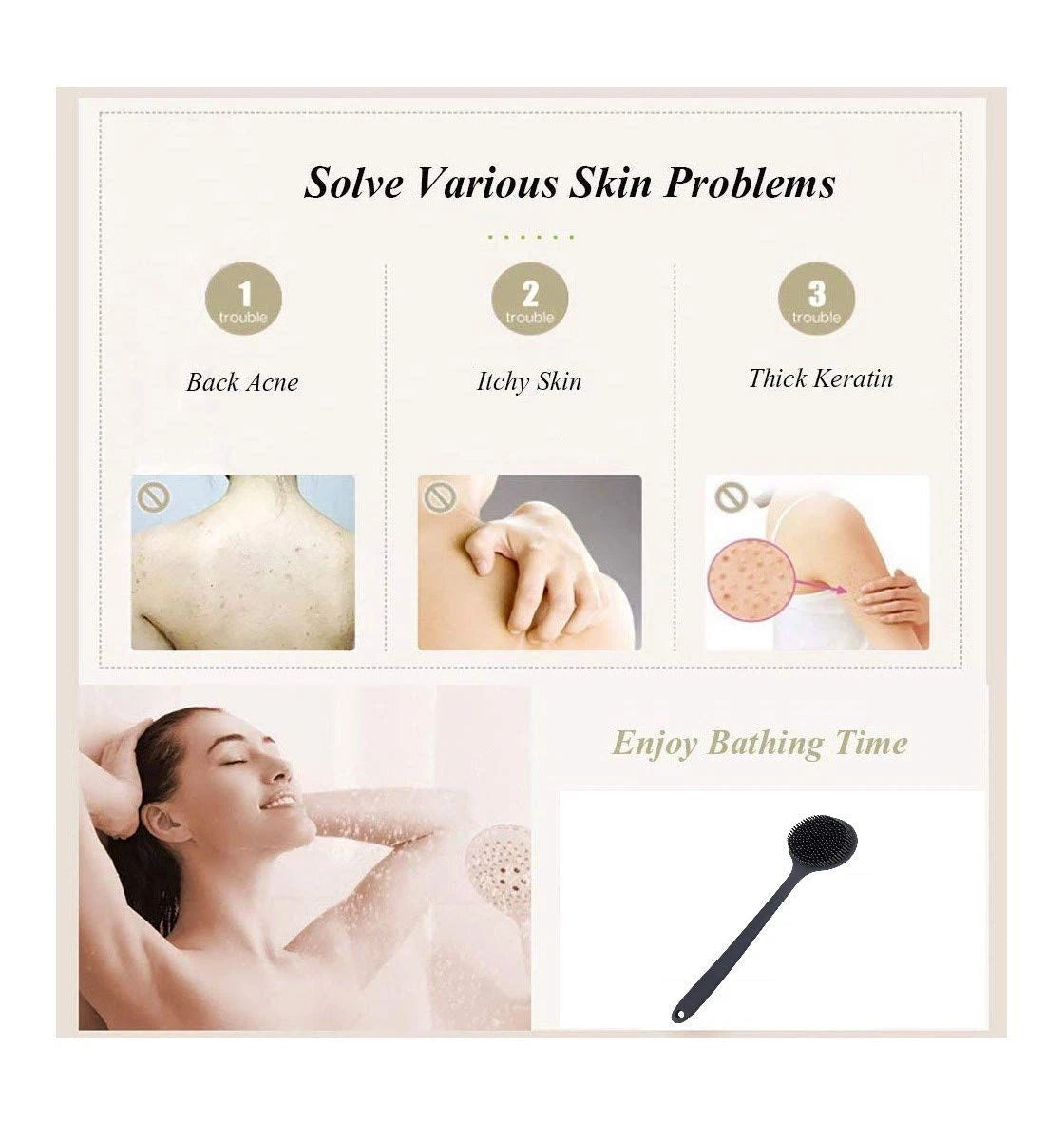 Silicone Body Scrubber Long Handle Back Scrubber for Shower Silicone Body Brush